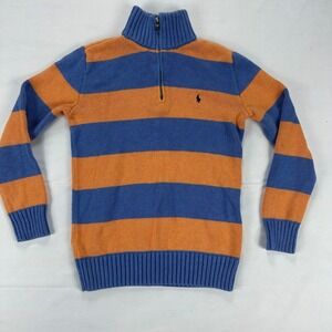 Polo Ralph Lauren Stripe Cotton 1/4 Zip Sweater Blue Orange Knit Youth L